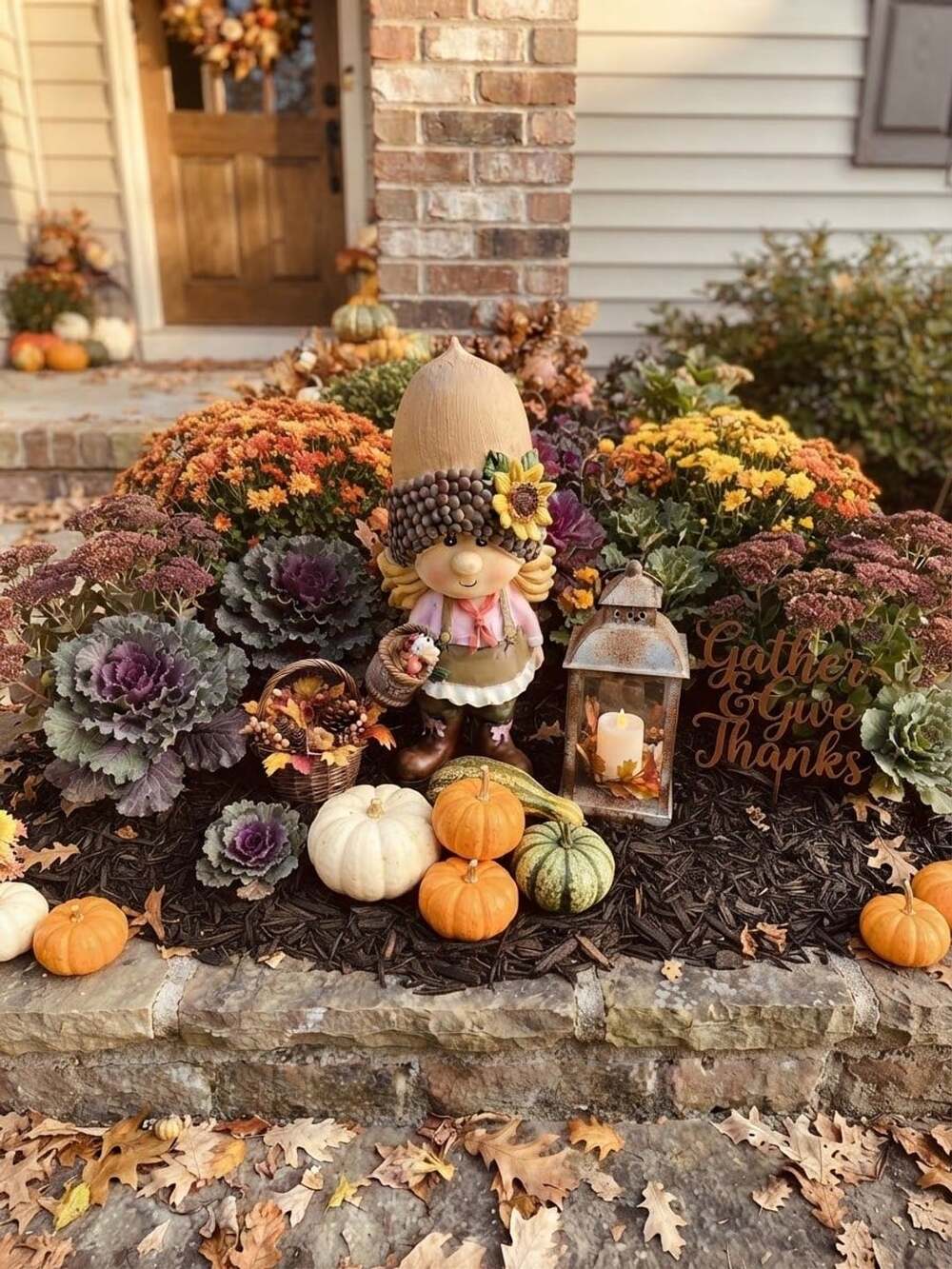 The Lakeside Collection Fall Harvest Girl Garden Gnome Figurine Statue